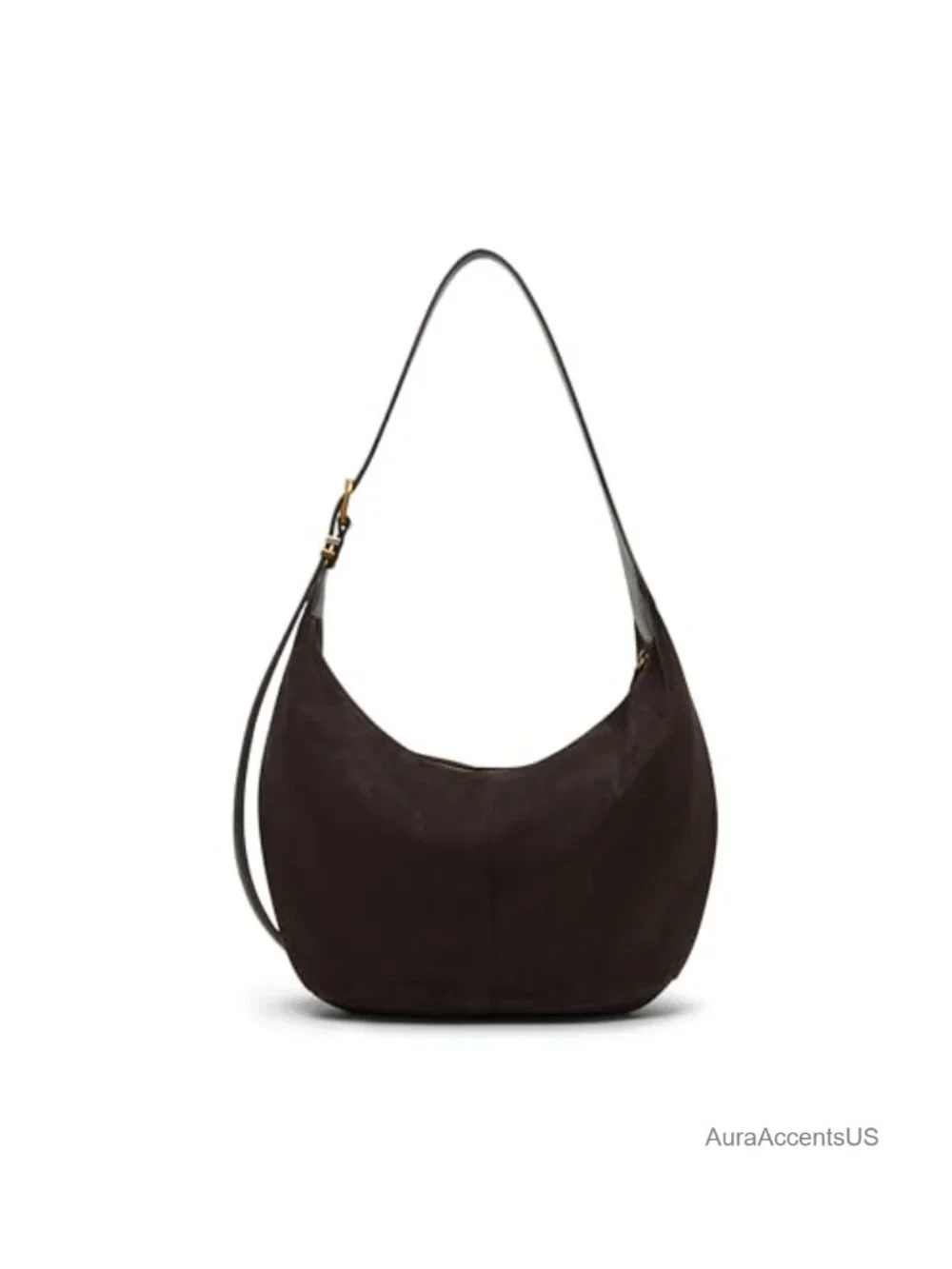 Faux Suede Hobo Bag with Zipper Closure & Shoulder Strap